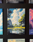 a collection of magnets depicting various landscapes, including Everglades, Great Sand Dunes, and Carlsbad Caves.