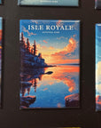 a collection of landscape magnets, including one depicting the Isle Royale National Park in the United States.