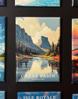 a collage of various landscape scenes, including mountains, forests, and bodies of water, with the central image being a magnet for the Great Basin National Park.