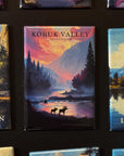 a collection of landscape magnets, including a magnet depicting the Kobuk Valley National Park in the United States.