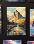 a collection of landscape magnets, each depicting a different scenic natural setting. The magnets feature mountains, water, and various other elements that evoke a sense of nature and adventure.