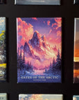 a collection of magnets depicting various landscapes, including a mountain range, a forest, and a body of water.