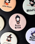 Basic Witch Magnet – Cute Pastel Witch with Coffee Cup, Funny Halloween Fridge Décor
