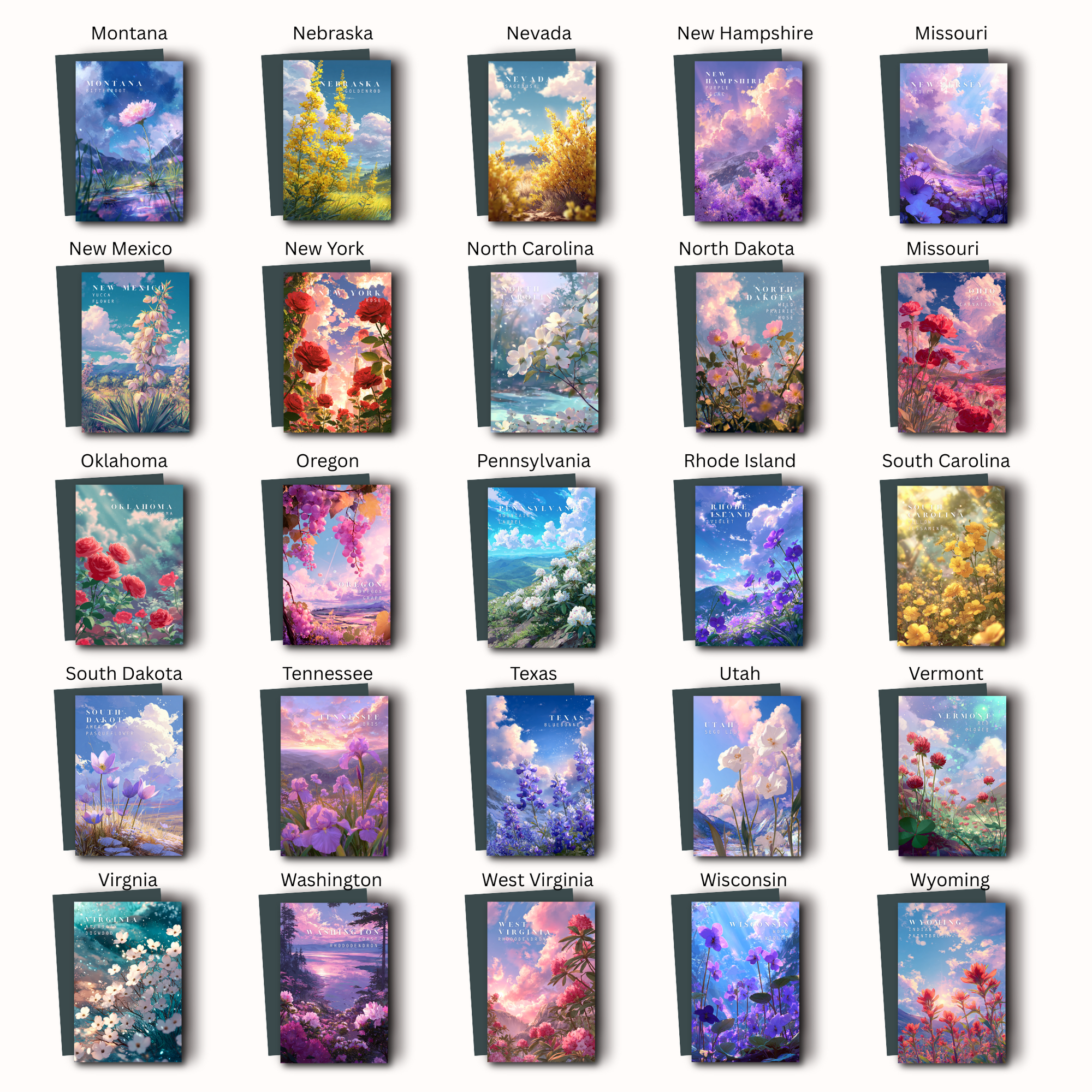 US 50 State Flower Magnets