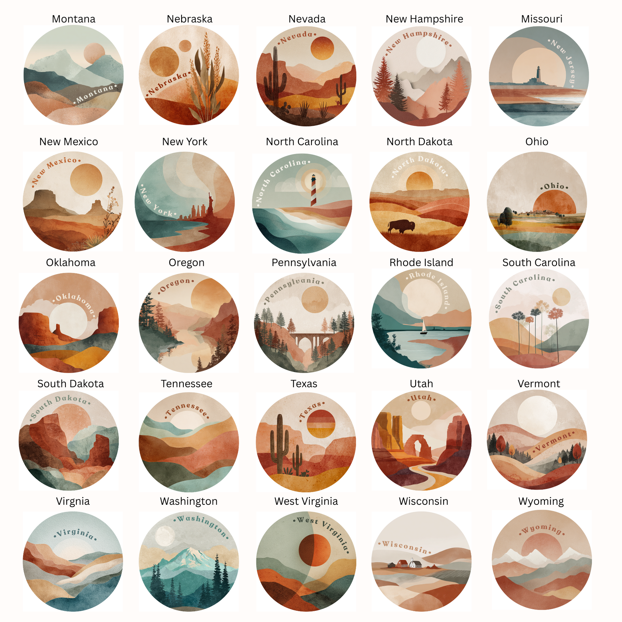 US 50 Boho State Magnets